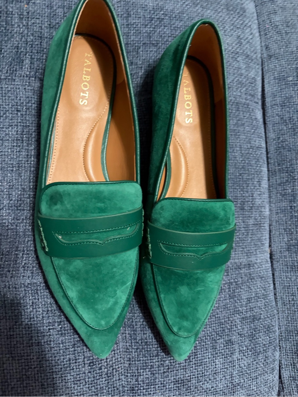Talbots Emerald Green Suede Pointed Loafers